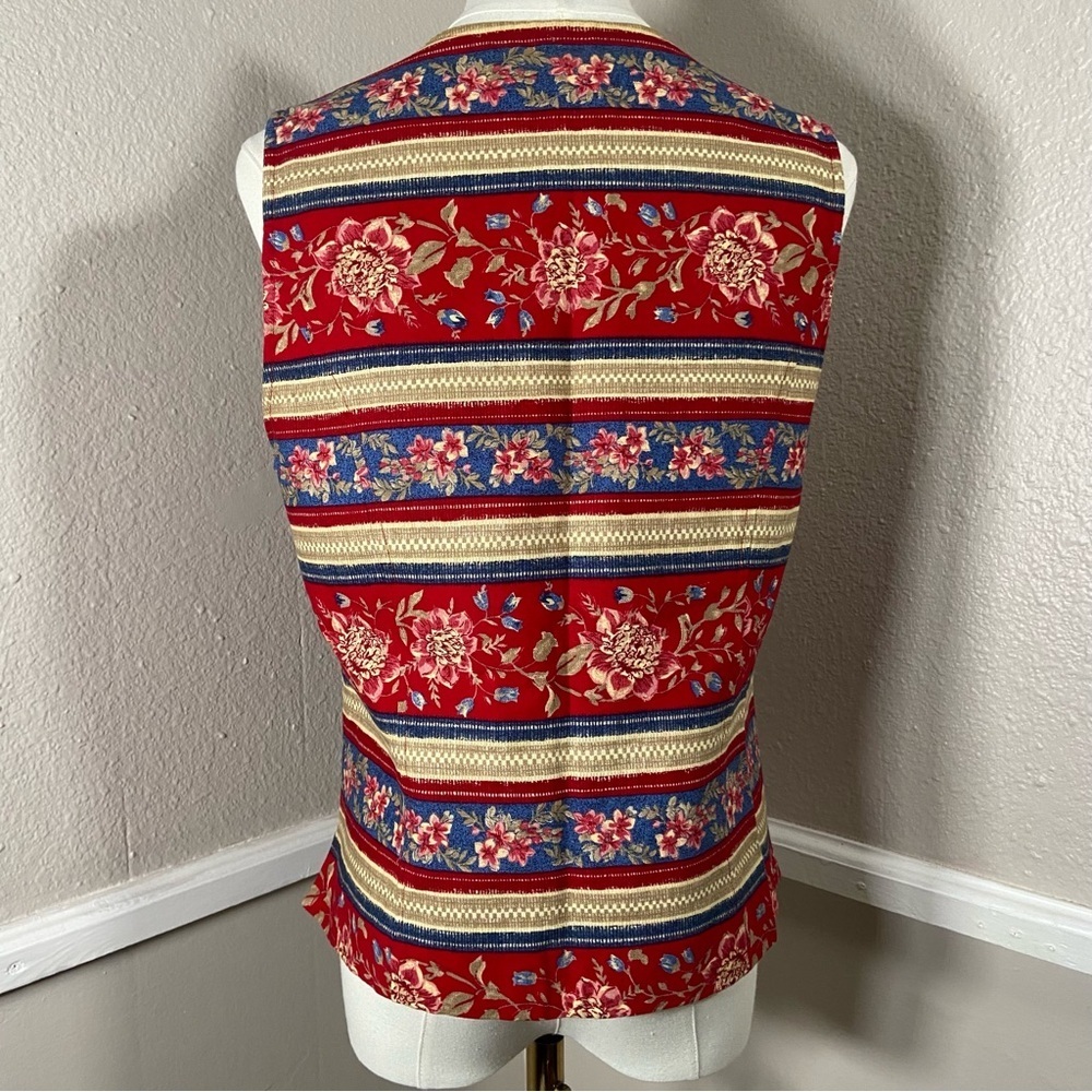 Vtg Talbots Red Floral Striped Button Up Vest Size Small - Picture 4 of 8